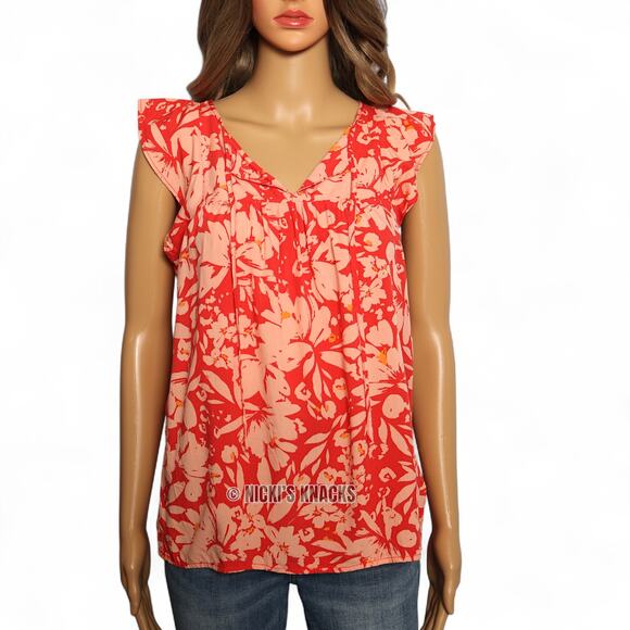 Gap Coral Floral Flutter Sleeve V-Neck Blouse Lightweight Boho Summer Size XS - Picture 2 of 7